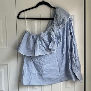 LOFT Blue Asymmetrical Ruffled Blouse